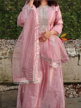 Embroidered Pink Formal Anarkali with Sheer Dupatta